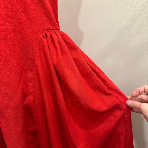 Commense Red Linen-Blend Pleated Maxi Dress With Front Keyhole Cutout Cottage - Picture 6 of 14